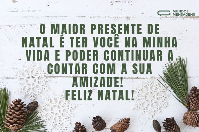 O maior presente de Natal é ter você na minha vida e poder continuar a contar com a sua amizade! Feliz Natal!