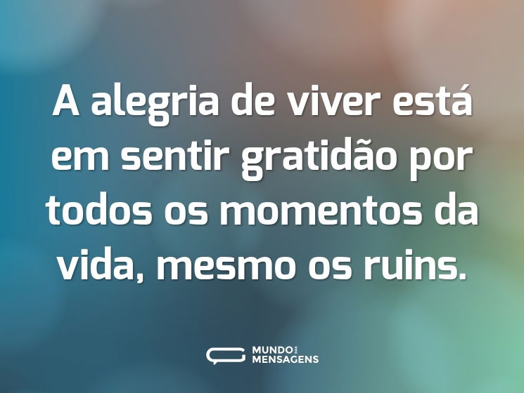 A alegria de viver está em sentir gratidão por todos os momentos da vida, mesmo os ruins.
