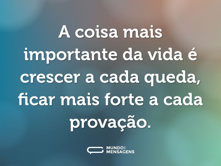 A coisa mais importante da vida é crescer a cada queda, ficar mais forte a cada provação.