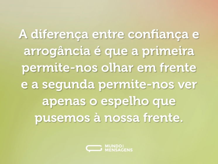 A diferença entre confiança e arrogância é que a primeira permite-nos olhar em frente e a segunda permite-nos ver apenas o espelho que pusemos à nossa frente.