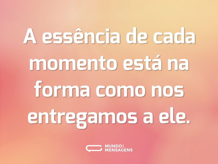 A essência de cada momento está na forma como nos entregamos a ele.