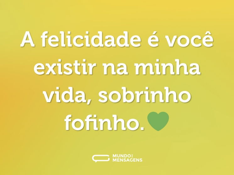 A felicidade é você existir na minha vida, sobrinho fofinho.💚