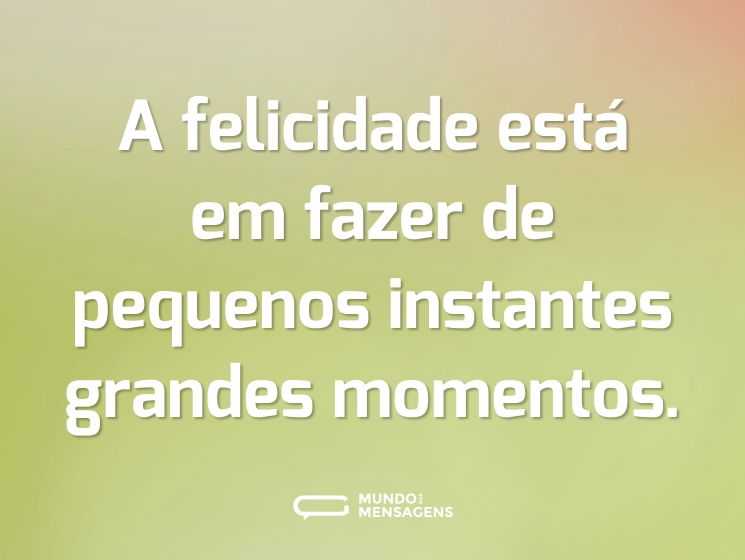 A felicidade está em fazer de pequenos instantes grandes momentos.