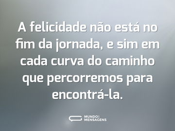 A felicidade não está no fim da jornada, e sim em cada curva do caminho que percorremos para encontrá-la.