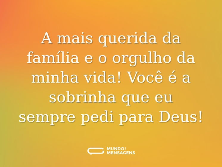 A mais querida da família e o orgulho da minha vida! Você é a sobrinha que eu sempre pedi para Deus!