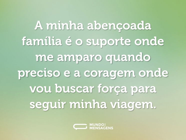 A minha abençoada família é o suporte onde me amparo quando preciso e a coragem onde vou buscar força para seguir minha viagem.