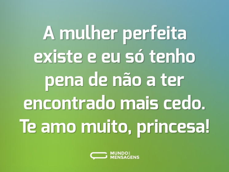A mulher perfeita existe e eu só tenho pena de não a ter encontrado mais cedo. Te amo muito, princesa!