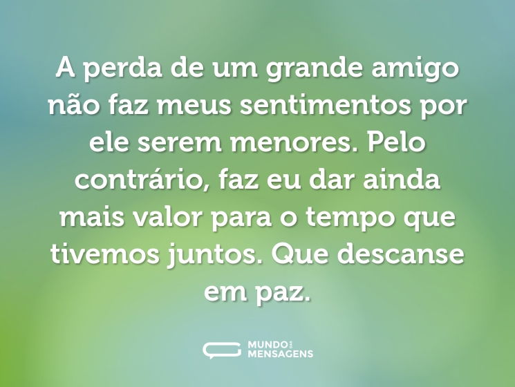 A perda de um grande amigo não faz meus sentimentos por ele serem menores. Pelo contrário, faz eu dar ainda mais valor para o tempo que tivemos juntos. Que descanse em paz.