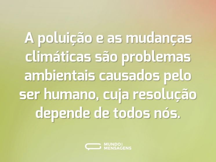 A poluição e as mudanças climáticas são problemas ambientais causados pelo ser humano, cuja resolução depende de todos nós.