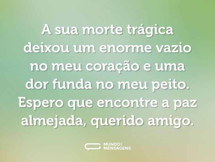 A sua morte trágica deixou um enorme vazio no meu coração e uma dor funda no meu peito. Espero que encontre a paz almejada, querido amigo.