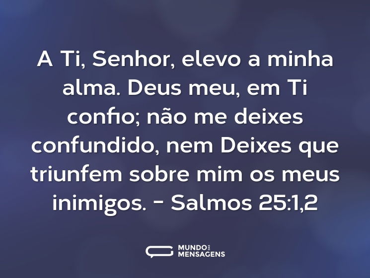 A Ti, Senhor, elevo a minha alma. Deus meu, em Ti confio; não me deixes confundido, nem Deixes que triunfem sobre mim os meus inimigos.

- Salmos 25:1,2