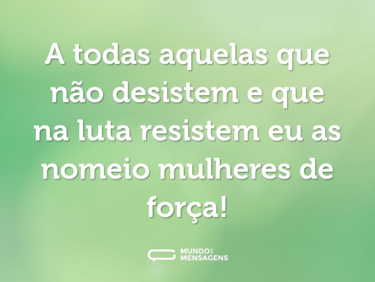 A todas aquelas que não desistem e que na luta resistem eu as nomeio mulheres de força!