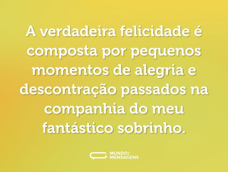 A verdadeira felicidade é composta por pequenos momentos de alegria e descontração passados na companhia do meu fantástico sobrinho.