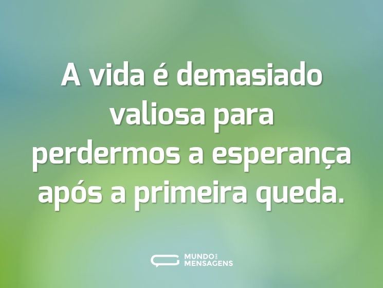 A vida é demasiado valiosa para perdermos a esperança após a primeira queda.