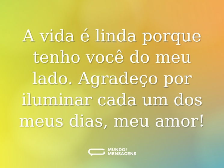 A vida é linda porque tenho você do meu lado. Agradeço por iluminar cada um dos meus dias, meu amor!