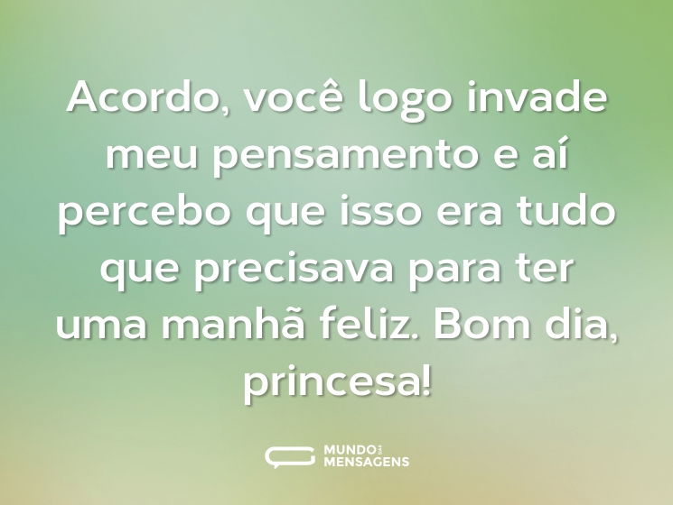 Acordo, você logo invade meu pensamento e aí percebo que isso era tudo que precisava para ter uma manhã feliz. Bom dia, princesa!