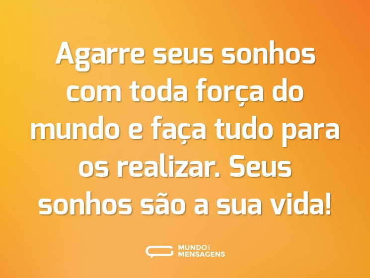Agarre seus sonhos com toda força do mundo e faça tudo para os realizar. Seus sonhos são a sua vida!