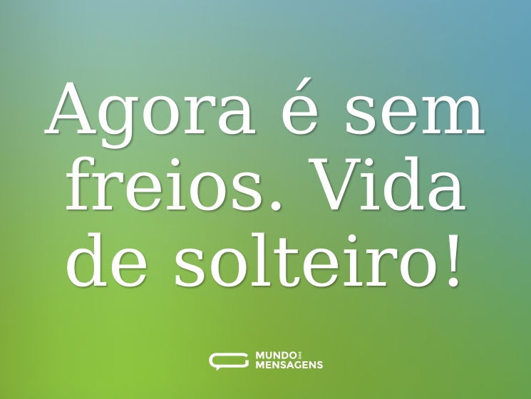 Agora é sem freios. Vida de solteiro!