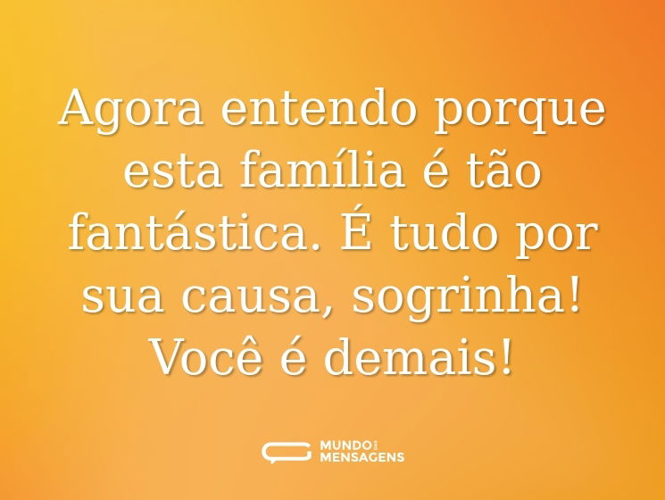 Agora entendo porque esta família é tão fantástica. É tudo por sua causa, sogrinha! Você é demais!