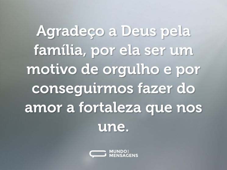 Agradeço a Deus pela família, por ela ser um motivo de orgulho e por conseguirmos fazer do amor a fortaleza que nos une.