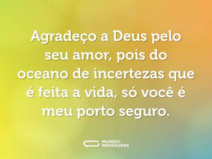 Agradeço a Deus pelo seu amor, pois do oceano de incertezas que é feita a vida, só você é meu porto seguro.