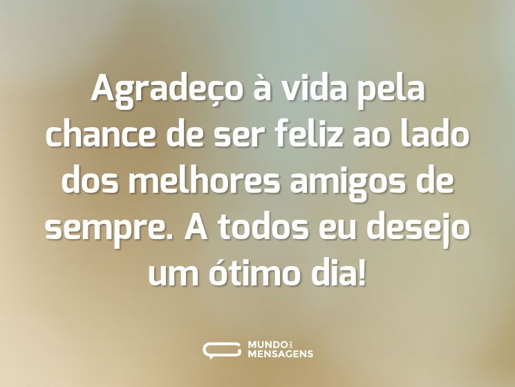 Agradeço à vida pela chance de ser feliz ao lado dos melhores amigos de sempre. A todos eu desejo um ótimo dia!