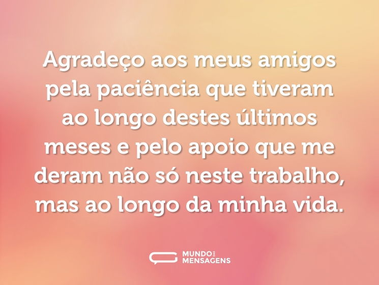 Agradeço aos meus amigos pela paciência que tiveram ao longo destes últimos meses e pelo apoio que me deram não só neste trabalho, mas ao longo da minha vida.