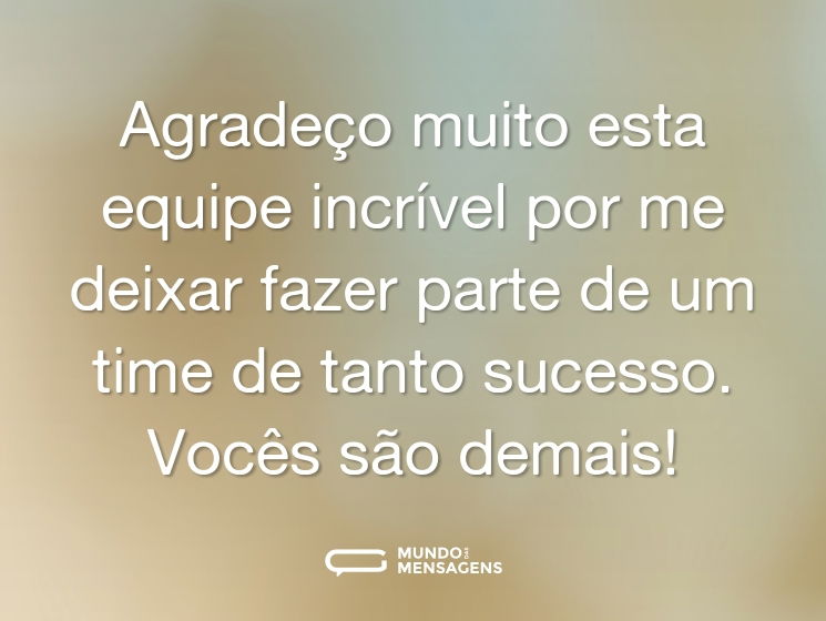 Agradeço muito esta equipe incrível por me deixar fazer parte de um time de tanto sucesso. Vocês são demais!
