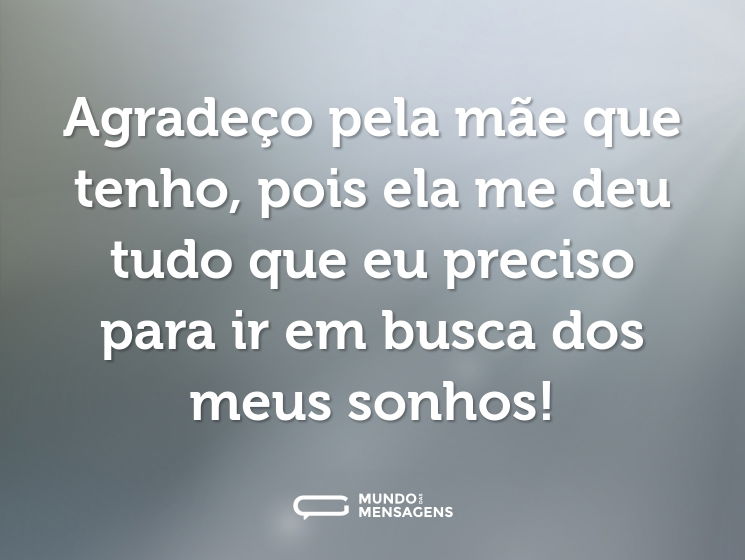Agradeço pela mãe que tenho, pois ela me deu tudo que eu preciso para ir em busca dos meus sonhos!