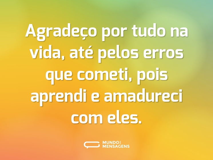 Agradeço por tudo na vida, até pelos erros que cometi, pois aprendi e amadureci com eles.