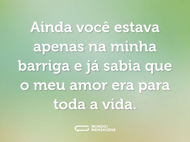 Ainda você estava apenas na minha barriga e já sabia que o meu amor era para toda a vida.