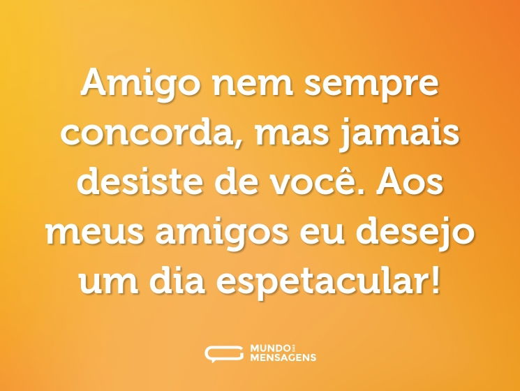 Amigo nem sempre concorda, mas jamais desiste de você. Aos meus amigos eu desejo um dia espetacular!