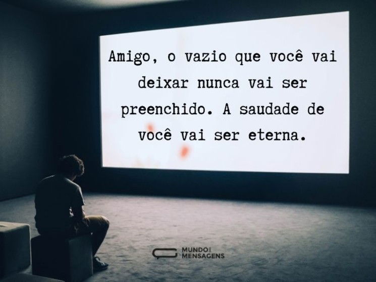 Amigo, o vazio que você vai deixar nunca vai ser preenchido. A saudade de você vai ser eterna.