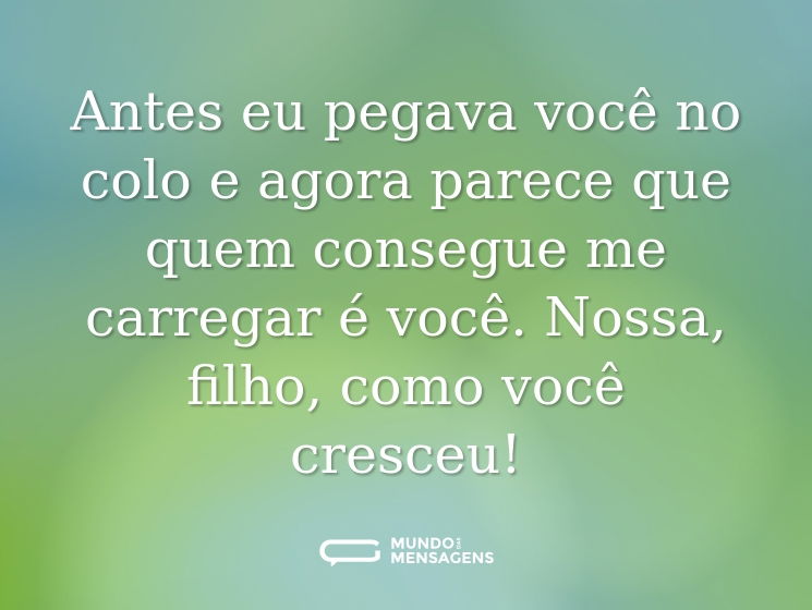 Antes eu pegava você no colo e agora parece que quem consegue me carregar é você. Nossa, filho, como você cresceu!