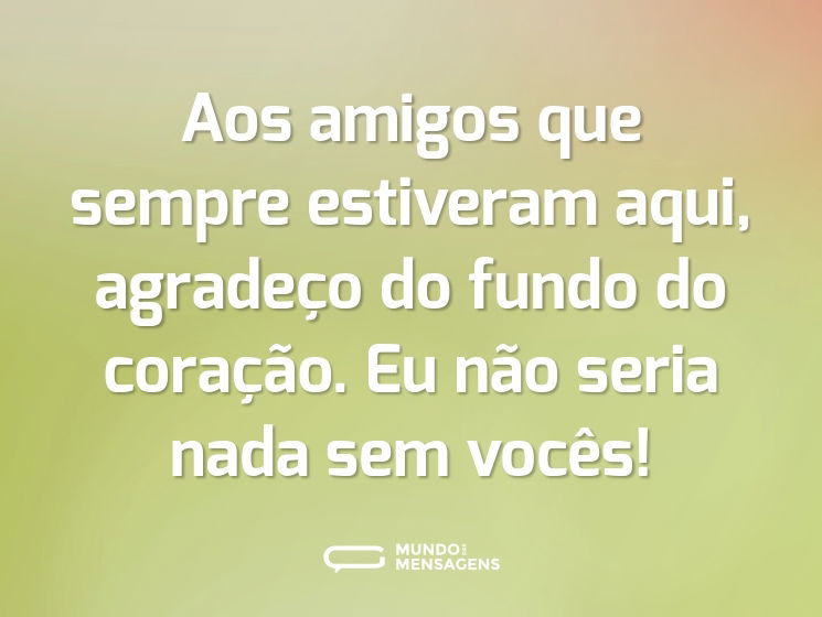 Aos amigos que sempre estiveram aqui, agradeço do fundo do coração. Eu não seria nada sem vocês!