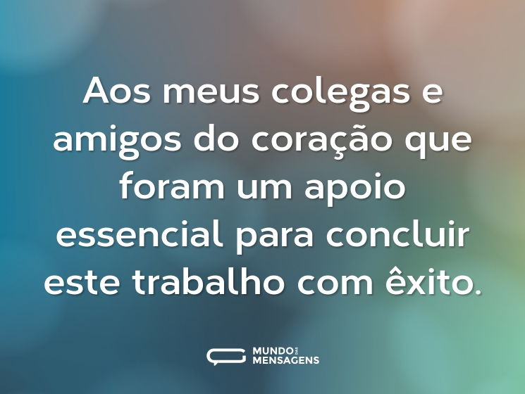Aos meus colegas e amigos do coração que foram um apoio essencial para concluir este trabalho com êxito.