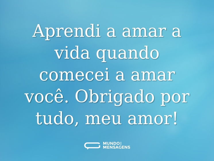 Aprendi a amar a vida quando comecei a amar você. Obrigado por tudo, meu amor!