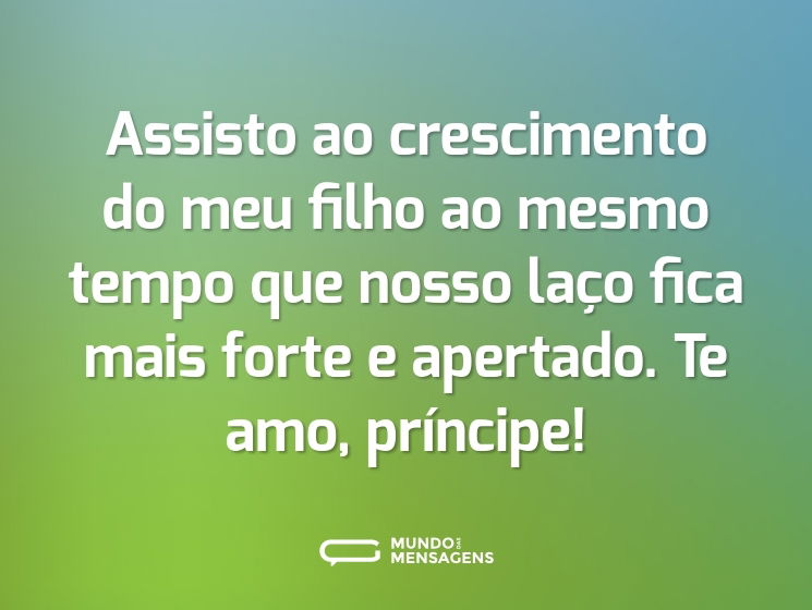 Assisto ao crescimento do meu filho ao mesmo tempo que nosso laço fica mais forte e apertado. Te amo, príncipe!
