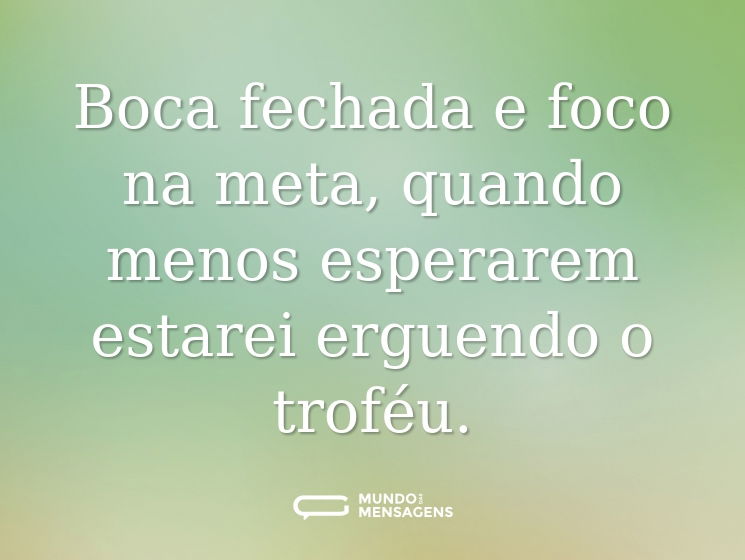 Boca fechada e foco na meta, quando menos esperarem estarei erguendo o troféu.