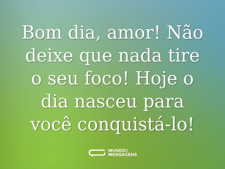 Bom dia, amor! Não deixe que nada tire o seu foco! Hoje o dia nasceu para você conquistá-lo!