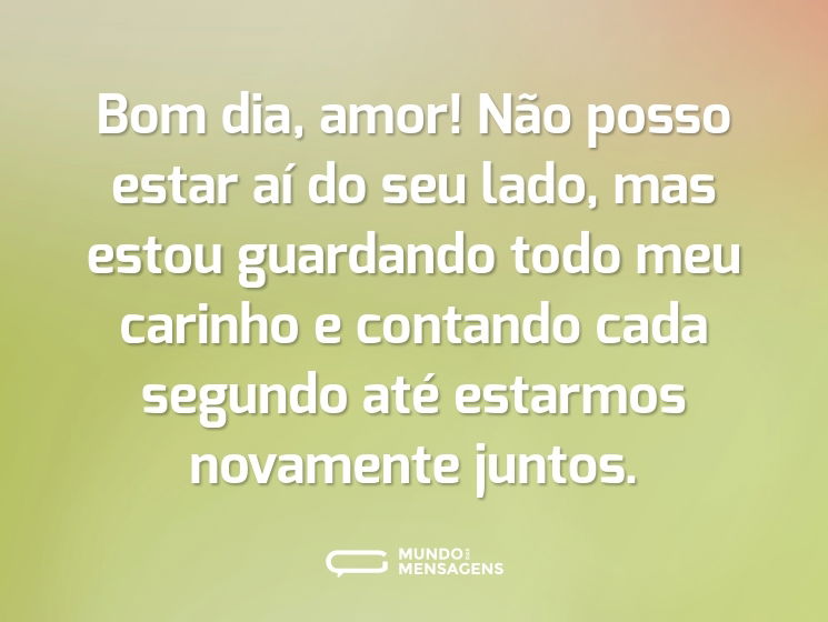 Bom dia, amor! Não posso estar aí do seu lado, mas estou guardando todo meu carinho e contando cada segundo até estarmos novamente juntos.