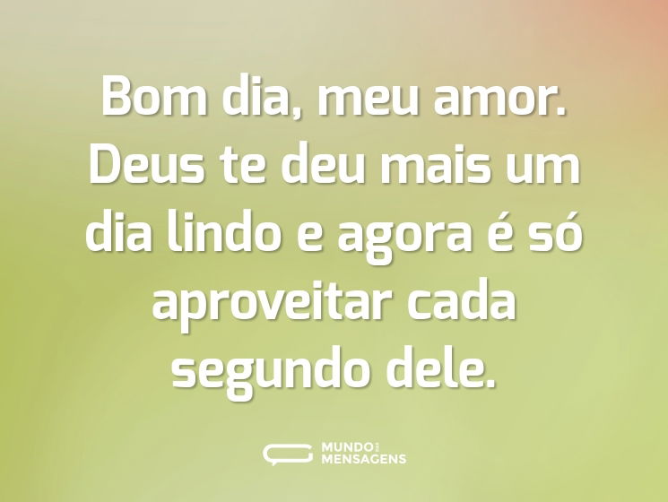 Bom dia, meu amor. Deus te deu mais um dia lindo e agora é só aproveitar cada segundo dele.