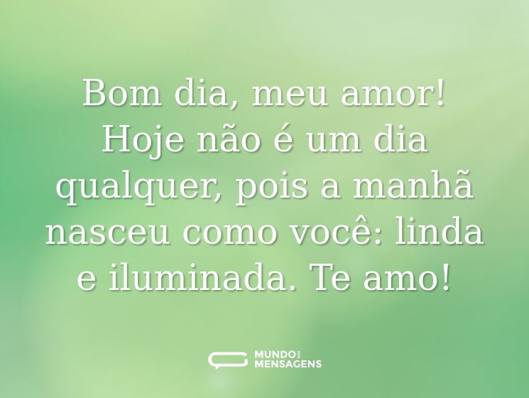 Bom dia, meu amor! Hoje não é um dia qualquer, pois a manhã nasceu como você: linda e iluminada. Te amo!
