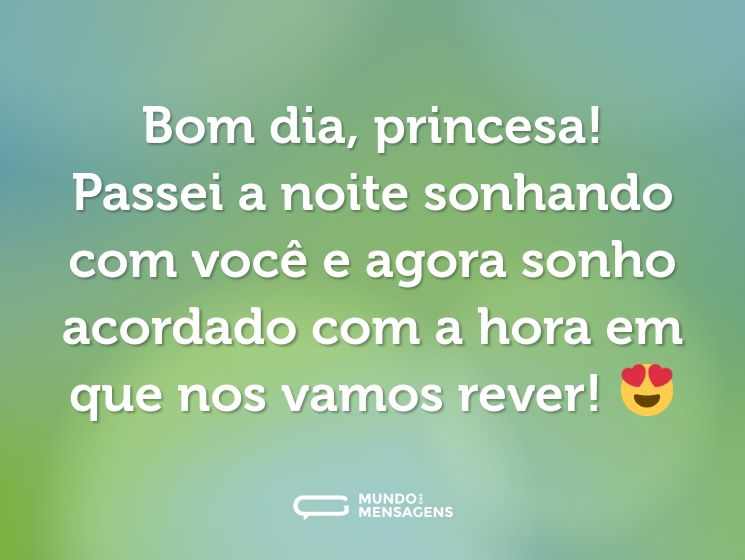 Bom dia, princesa! Passei a noite sonhando com você e agora sonho acordado com a hora em que nos vamos rever! 😍