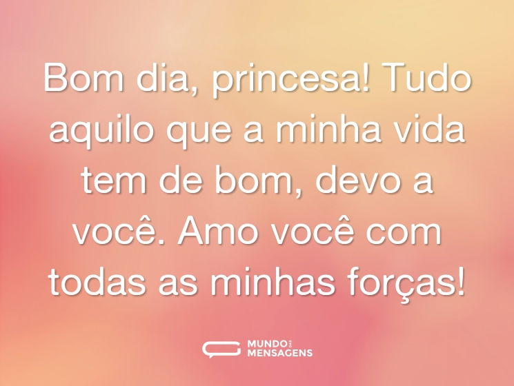 Bom dia, princesa! Tudo aquilo que a minha vida tem de bom, devo a você. Amo você com todas as minhas forças!
