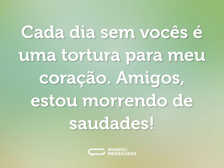 Cada dia sem vocês é uma tortura para meu coração. Amigos, estou morrendo de saudades!