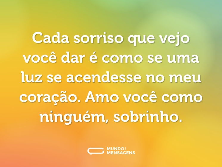 Cada sorriso que vejo você dar é como se uma luz se acendesse no meu coração. Amo você como ninguém, sobrinho.
