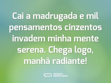 Cai a madrugada e mil pensamentos cinzentos invadem minha mente serena. Chega logo, manhã radiante!