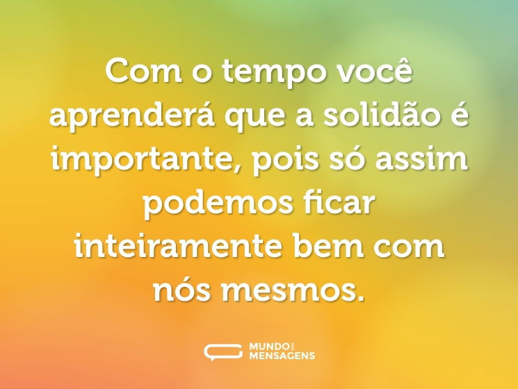 Com o tempo você aprenderá que a solidão é importante, pois só assim podemos ficar inteiramente bem com nós mesmos.