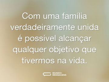 Com uma família verdadeiramente unida é possível alcançar qualquer objetivo que tivermos na vida.